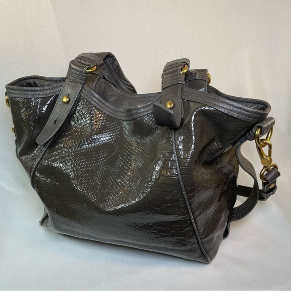 Marc by Marc Jacobs Gray Green Patent Leather Snakeskin Hobo Shoulder Tote Bag - Picture 8 of 16